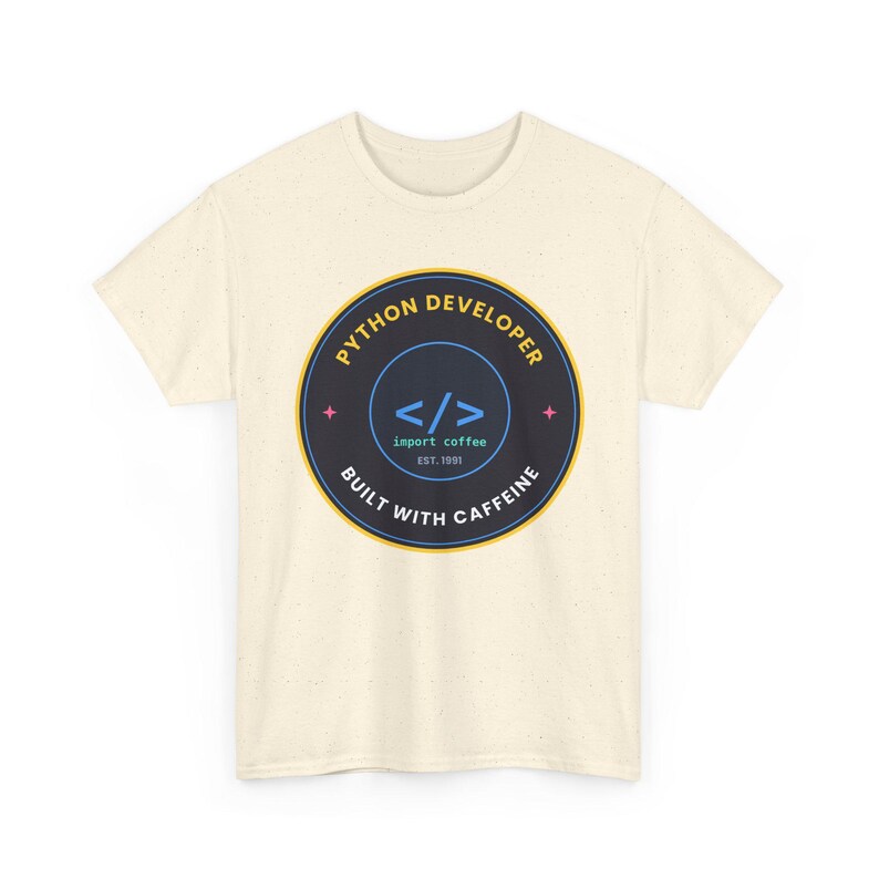Python Developer Retro Badge T-Shirt, Vintage Style Programmer Tee, Built With Caffeine, Coding Gift for Software Developer image 7