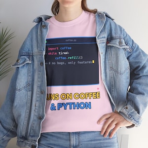 Funny Python Programmer T-Shirt, Coffee Lover Developer Gift, Runs on Coffee and Python Tee, Coding Shirt for Software Engineer