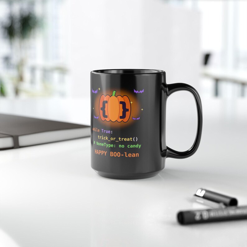 Taza de Halloween para programadores / Taza de café divertida con temática de programación en Python / Regalo de Halloween para desarrolladores "Happy BOO-lean" / Taza para ingenieros de software geek imagen 13