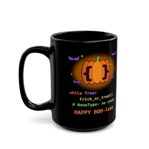 Taza de Halloween para programadores / Taza de café divertida con temática de programación en Python / Regalo de Halloween para desarrolladores "Happy BOO-lean" / Taza para ingenieros de software geek imagen 8