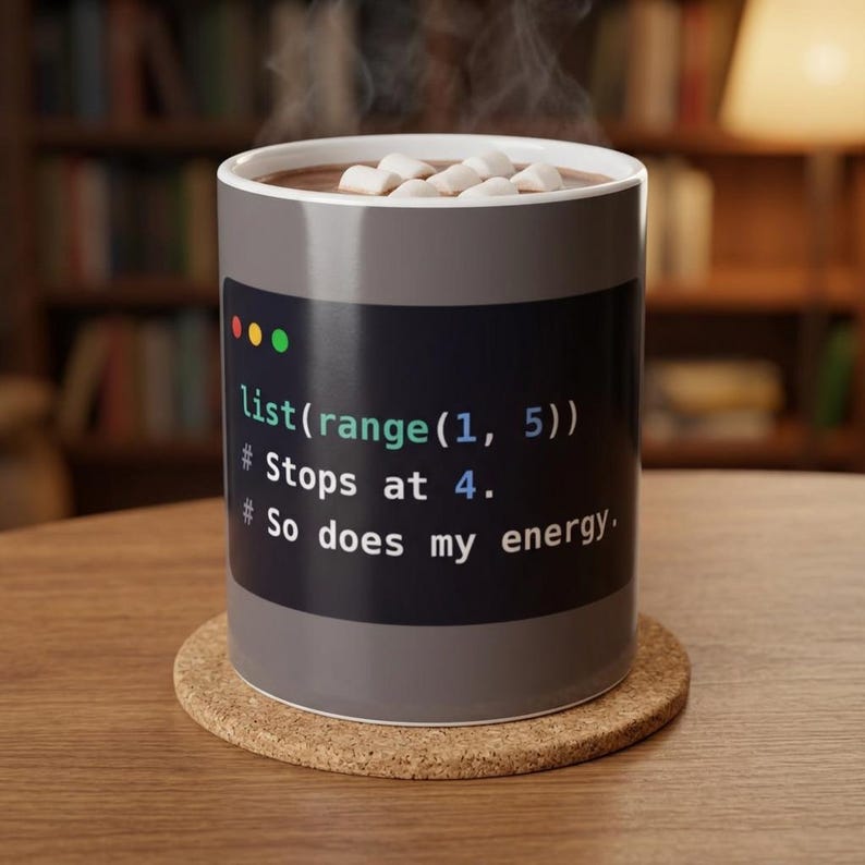 Python Programmer Mug, Funny Range Function Coffee Mug, Low Energy Coder Joke, Developer Gift, Software Engineer Gift, Ceramic 11oz & 15oz Bild 1
