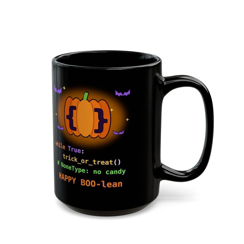 Taza de Halloween para programadores / Taza de café divertida con temática de programación en Python / Regalo de Halloween para desarrolladores "Happy BOO-lean" / Taza para ingenieros de software geek imagen 7