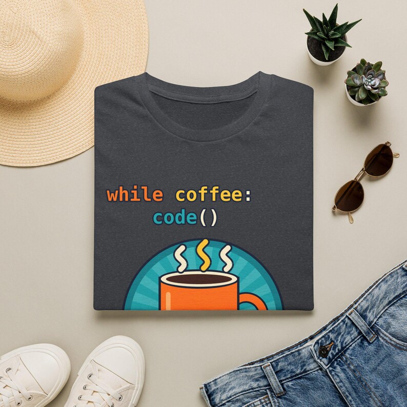 While Coffee Code Python Developer T-Shirt, Funny Programmer Coffee Lover Shirt, Software Engineer Coding Gift, Tech Nerd Geek Tee, afbeelding 5