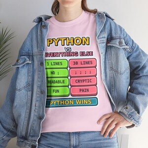 Python vs Everything Else Funny Programmer T-Shirt, Coding Humor Developer Gift, Software Engineer Tech Nerd Tee, Gildan 5000 Unisex image 5