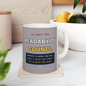 Readability Counts Mug, Zen of Python Coffee Mug, Import This Programmer Cup, Clean Code Developer Gift, Python Mug