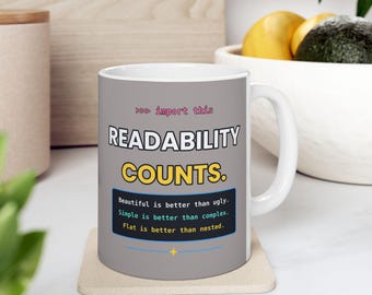 Readability Counts Mug, Zen of Python Coffee Mug, Import This Programmer Cup, Clean Code Developer Gift, Python Mug