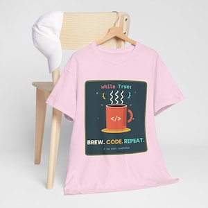 Brew Code Repeat T-Shirt, Coffee Lover Programmer Shirt, Python Developer Gift, Funny Coding Tee, While True Loop Coder Shirt