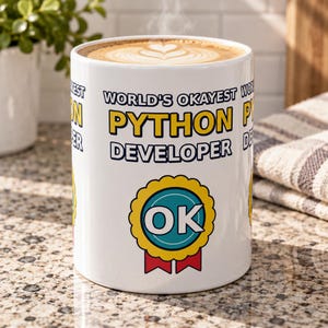 World's Okayest Python Developer Funny Programmer Mug, Coding Humor Software Engineer Gift, Tech Nerd Geek Ceramic Mug 11oz 15oz