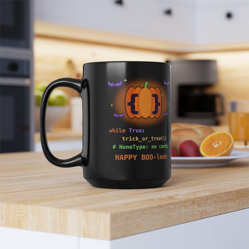 Taza de Halloween para programadores / Taza de café divertida con temática de programación en Python / Regalo de Halloween para desarrolladores "Happy BOO-lean" / Taza para ingenieros de software geek imagen 12