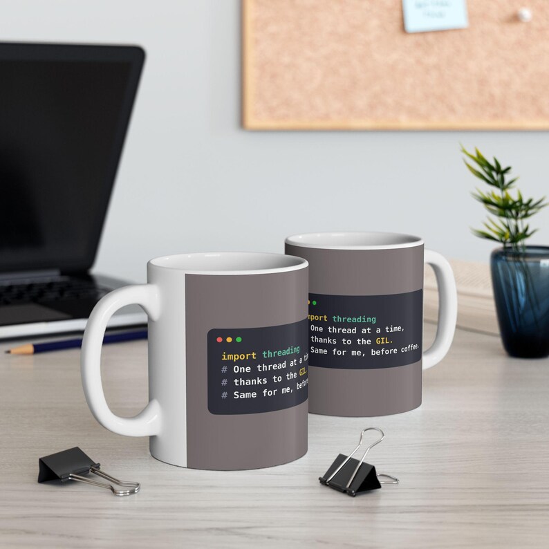Taza para desarrolladores de Python, taza de café divertida para programadores GIL, chiste sobre hilos de Python, regalo para ingenieros de software, humor sobre programación, cerámica de 11 oz y 15 oz. imagen 4
