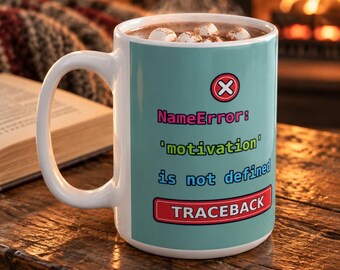 Funny NameError Motivation Is Not Defined Programmer Mug, Python Coding Humor Developer Gift, Software Engineer Ceramic Coffee Cup 11oz 15oz
