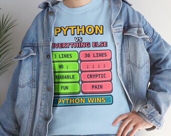 Python vs. Alles andere – Lustiges Programmierer-T-Shirt, Entwickler-Geschenk mit Programmier-Humor, Software-Ingenieur-T-Shirt für Technik-Nerds, Gildan 5000 Unisex