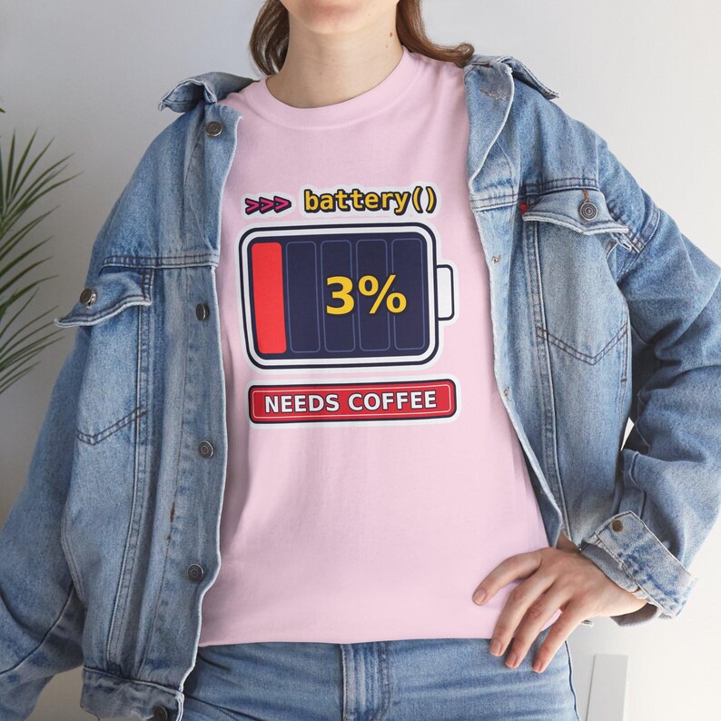 Funny Python Programmer T-Shirt, Needs Coffee Battery Shirt, Developer Gift, Coder Humor Tee, Low Battery Programmer image 3
