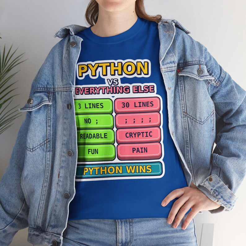 Python vs Everything Else Funny Programmer T-Shirt, Coding Humor Developer Gift, Software Engineer Tech Nerd Tee, Gildan 5000 Unisex image 3