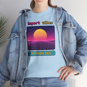 Python Programmer Retro Synthwave T-Shirt, Import Vibes Shirt, 80s Developer Gift, Coder Tee, Python Developer Gift image 3