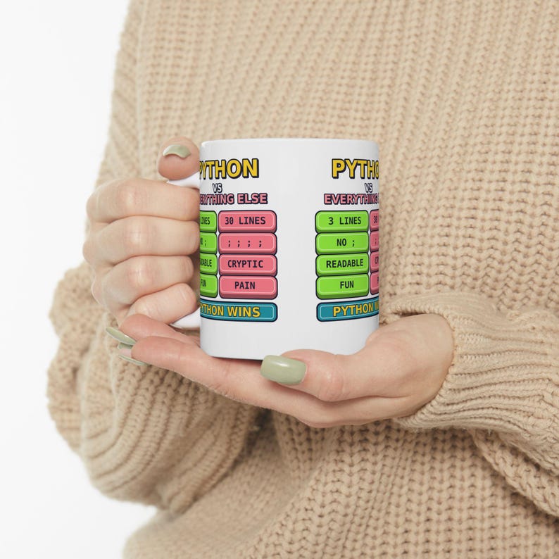 Taza de cerámica con humor para programadores: Python vs. Todo lo demás, divertida taza para programadores de Python, regalo para desarrolladores de Python, taza con humor para programadores, meme de programación. imagen 10