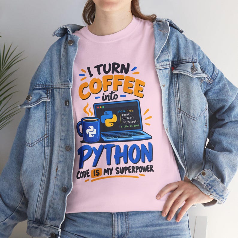 Camiseta "Convierto el café en código Python", camiseta divertida para programadores, regalo para desarrolladores de software, camiseta de superpoderes de programación, camiseta para geeks de la informática. imagen 3