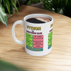 Taza de cerámica con humor para programadores: Python vs. Todo lo demás, divertida taza para programadores de Python, regalo para desarrolladores de Python, taza con humor para programadores, meme de programación. imagen 8