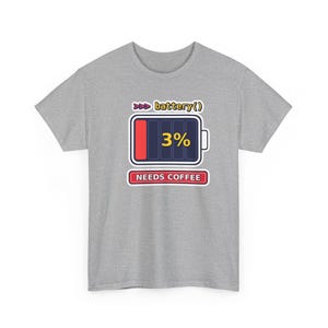 Funny Python Programmer T-Shirt, Needs Coffee Battery Shirt, Developer Gift, Coder Humor Tee, Low Battery Programmer image 4