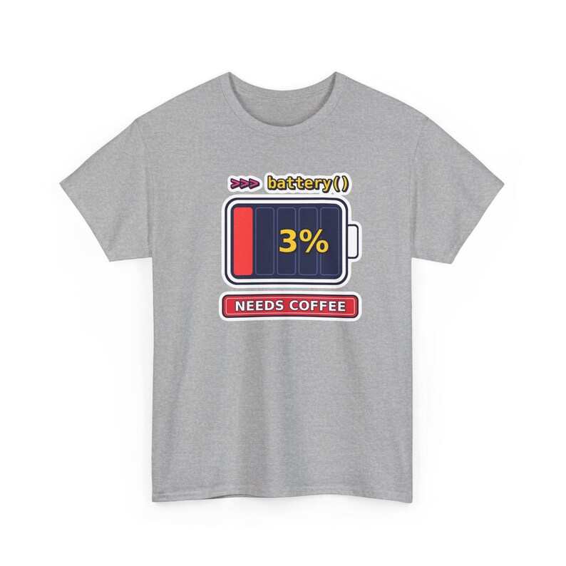 Funny Python Programmer T-Shirt, Needs Coffee Battery Shirt, Developer Gift, Coder Humor Tee, Low Battery Programmer image 4