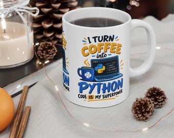 Taza "Convierto el café en Python", taza divertida para programadores, regalo para desarrolladores de software, taza con el lema "Superpoder de la programación", taza para geeks de la informática.