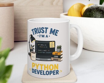Python Developer Coffee Mug, Funny Programmer Mug, Trust Me I'm a Developer, Coding Gift for Software Engineer, Ceramic Coffee Cup