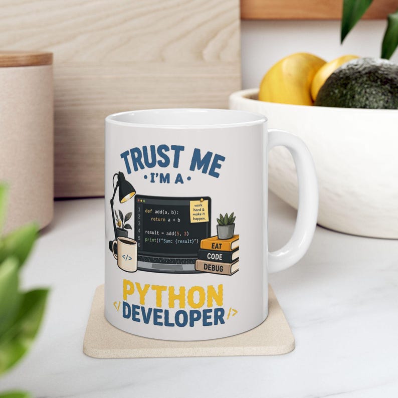 Python Developer Coffee Mug, Funny Programmer Mug, Trust Me I'm a Developer, Coding Gift for Software Engineer, Ceramic Coffee Cup image 1