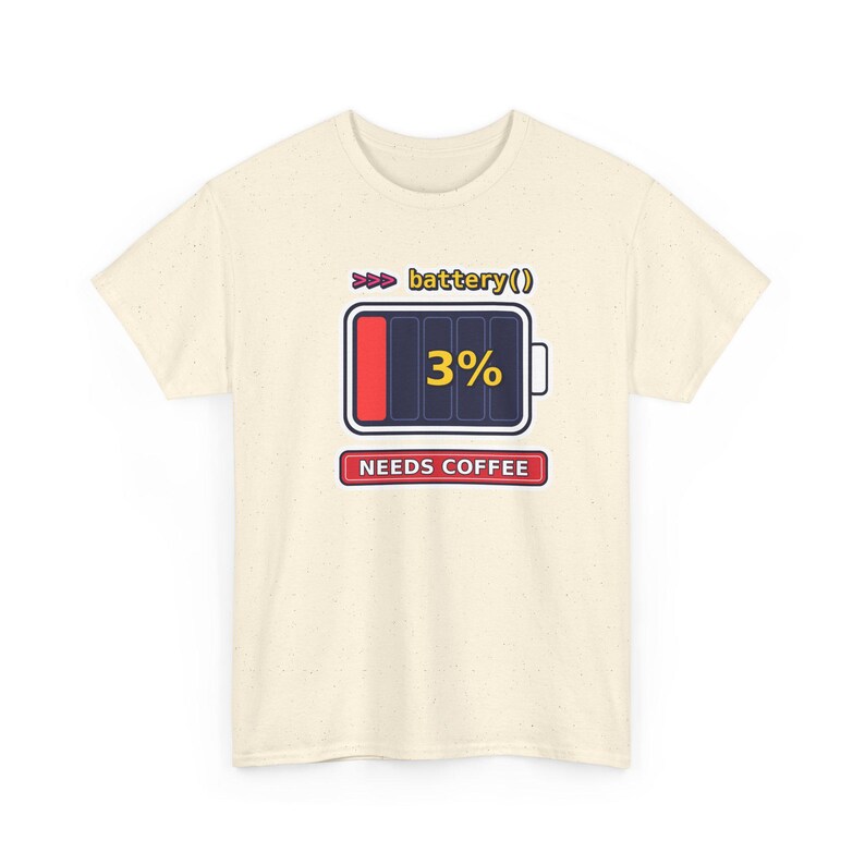 Funny Python Programmer T-Shirt, Needs Coffee Battery Shirt, Developer Gift, Coder Humor Tee, Low Battery Programmer image 6