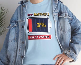 Funny Python Programmer T-Shirt, Needs Coffee Battery Shirt, Developer Gift, Coder Humor Tee, Low Battery Programmer