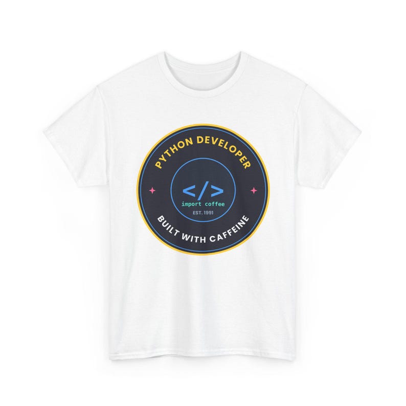 Python Developer Retro Badge T-Shirt, Vintage Style Programmer Tee, Built With Caffeine, Coding Gift for Software Developer image 5