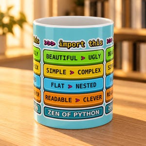 Zen of Python Import This Mug, Funny Programmer Coffee Cup, Software Engineer Coding Gift, Developer Tech Humor Ceramic Mug 11oz 15oz