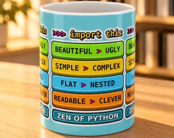 Zen of Python Import This Mug, Funny Programmer Coffee Cup, Software Engineer Coding Gift, Developer Tech Humor Ceramic Mug 11oz 15oz