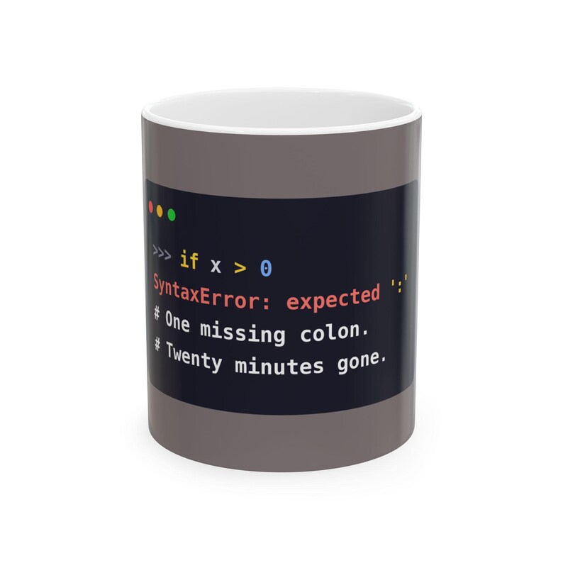 Python Beginner Mug, Funny Syntax Error Coffee Mug, Learn to Code Gift, Coding Student Gift, Programmer Humor, Ceramic 11oz & 15oz imagem 1