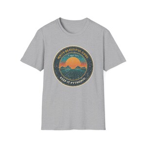 Write Beautiful Code Retro Sunset Python T-Shirt, Keep It Pythonic Shirt, Vintage 80s Programmer Tee, Developer Gift, Coding Humor image 4