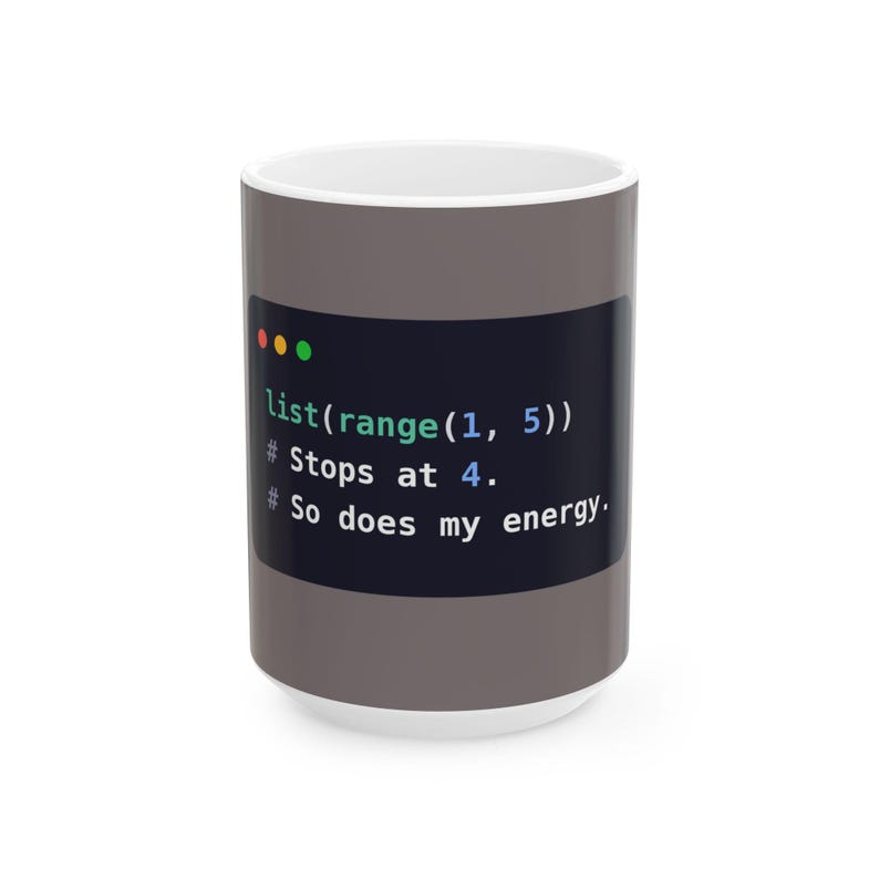 Python Programmer Mug, Funny Range Function Coffee Mug, Low Energy Coder Joke, Developer Gift, Software Engineer Gift, Ceramic 11oz & 15oz Bild 3