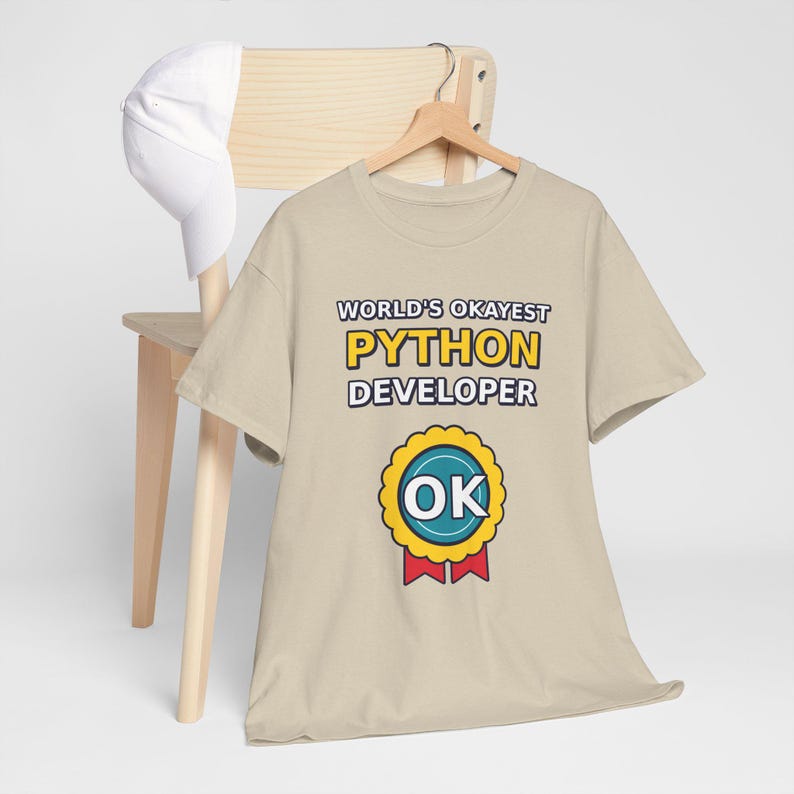 World's Okayest Python Developer Funny Programmer T-Shirt, Coding Humor Software Engineer Gift, Tech Nerd Geek Tee, Gildan 5000 Unisex image 4