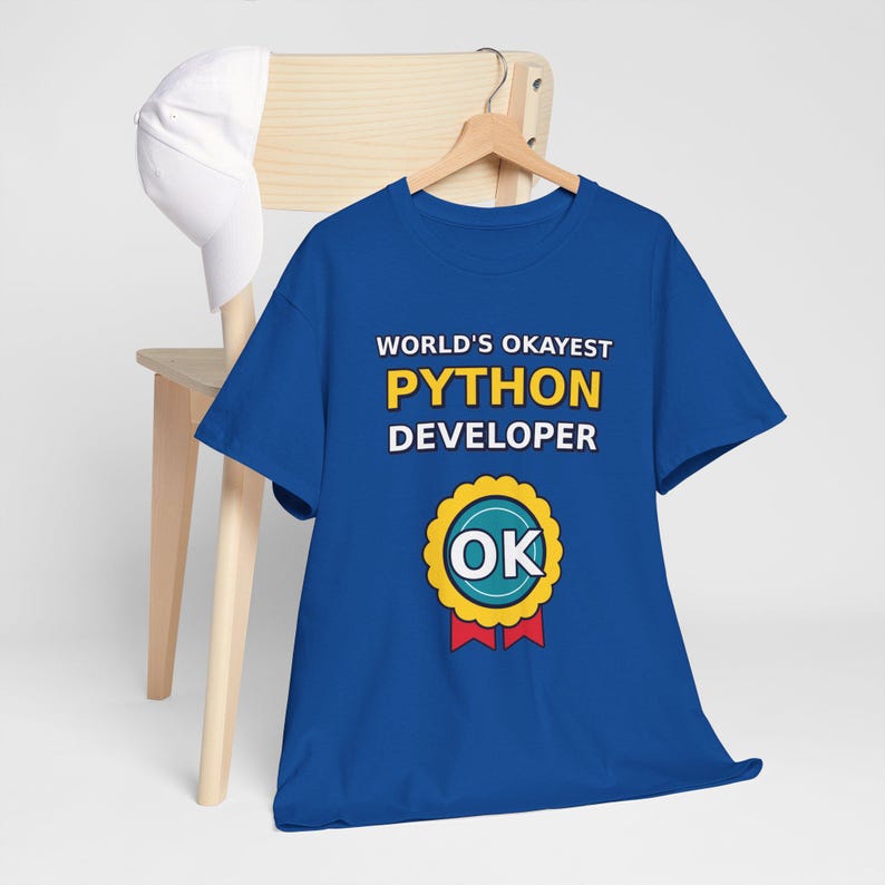 World's Okayest Python Developer Funny Programmer T-Shirt, Coding Humor Software Engineer Gift, Tech Nerd Geek Tee, Gildan 5000 Unisex image 6