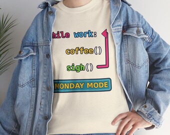 Funny While Work Coffee Sigh Programmer T-Shirt, Monday Mode Coding Humor Developer Gift, Software Engineer Tech Nerd Tee,Gildan 5000 Unisex