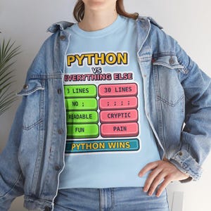 Python vs Everything Else Funny Programmer T-Shirt, Coding Humor Developer Gift, Software Engineer Tech Nerd Tee, Gildan 5000 Unisex
