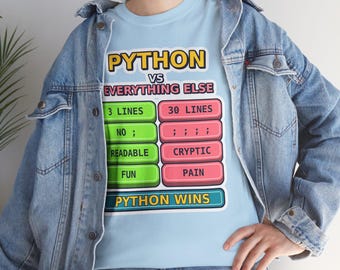 Grappig T-shirt voor programmeurs met de tekst "Python vs. al het andere", cadeau voor programmeurs met codeerhumor, software engineer of techneut, Gildan 5000 Unisex