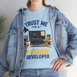 Camiseta "Confie em mim, sou um desenvolvedor Python", Camiseta engraçada para programadores, Presente para engenheiros de software, Camiseta para desenvolvedores, Programador Python