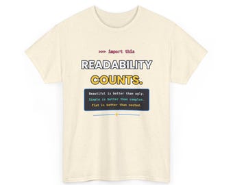 T-shirt met de tekst "Readability Counts" (Leesbaarheid telt) voor Python, "Zen of Python" (Zen van Python), "Import This Programmer" (Importeer deze programmeur), "Clean Code" (Schone code) - Cadeau voor ontwikkelaars, Minimalistische code