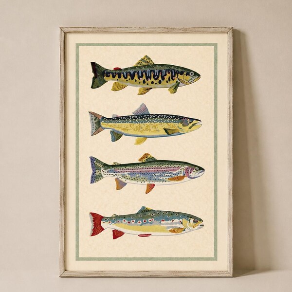 Vintage Fish Print | Trout Wall Art | Country Kitchen Decor | Fisherman Gift Print