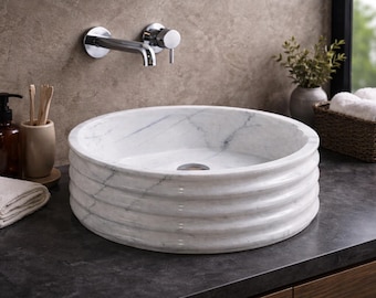 Natural Marble Vessel Sink | 30cm Spa Style Basin, Minimalist Bathroom Decor