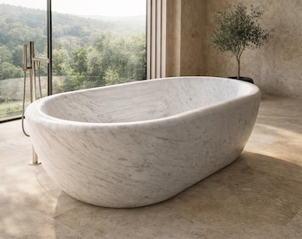 Bañera de mármol tallada a mano – Bañera exenta de piedra natural maciza – Mármol blanco turco