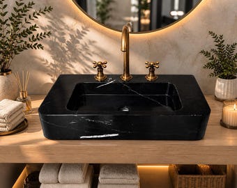 Schwarzes Marmor Wand Waschbecken - Luxus Stein Waschtisch - Handgefertigtes Modernes Badezimmer Waschbecken