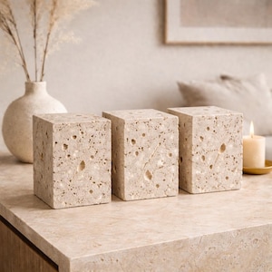 Set mit 3 natürlichen Travertinsteinblöcken - Minimalistische Kalksteinwürfel-Dekor