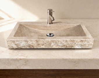 Lavabo de travertino tallado a mano – Lavabo moderno de piedra natural para baño