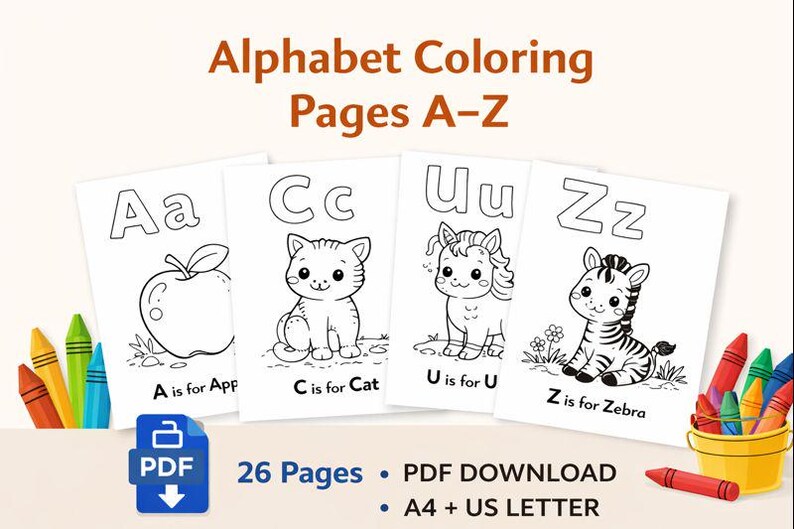 Alphabet Coloring Book – A-Z Printable Pages (PDF) - Etsy