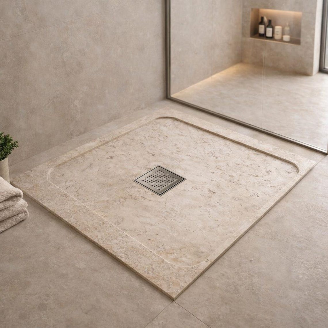 90cm Natural Travertine Shower Tray, Beige Stone Walk-in Shower Base ...